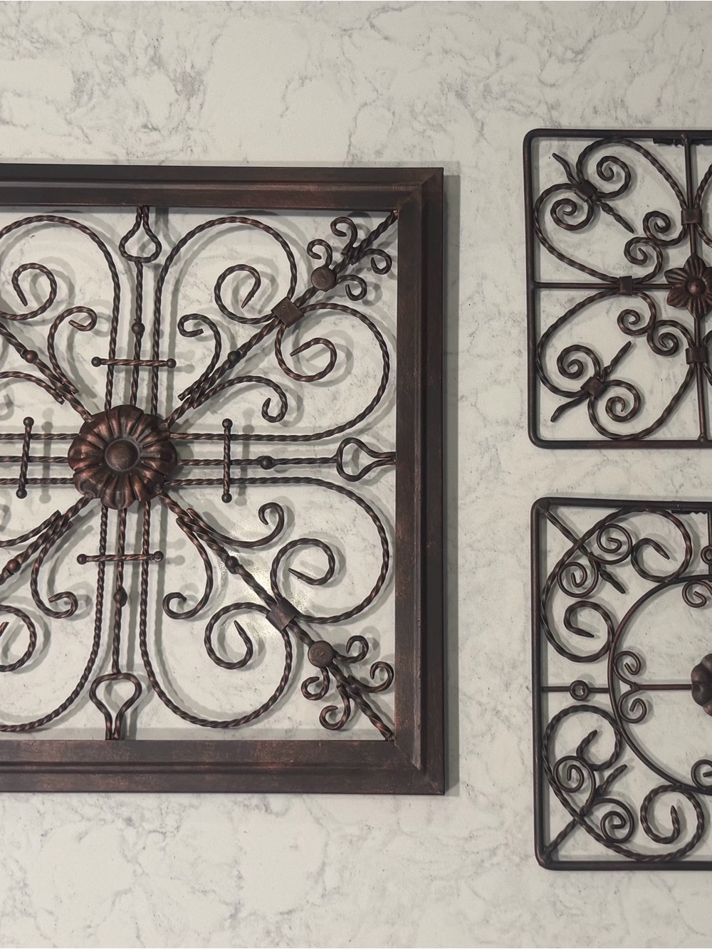 Brown Wrought Iron Wall Art Set - Decorative Scroll Medallions - Picture 2 of 6